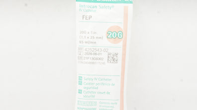 Braun 4252543-02 Introcan Safety IV Cath. 20G x1inch 65ml/min